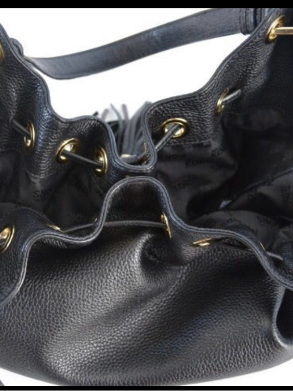 Michael Kors Black Pebbled Leather Tassel Drawstring Shoulder Bag - Picture 3 of 5